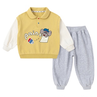 嘟嘟家儿童休闲套装男童卫衣卫裤女童花边上衣宝宝假两件衣服春装