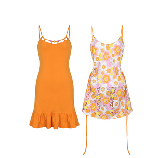 安妮不火元气镂空小雏菊吊带裙女2025春夏新款微胖大码可爱碎花裙