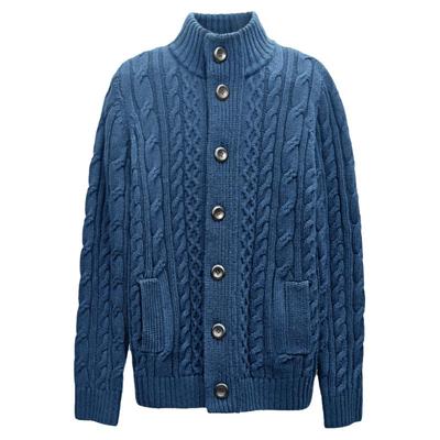 美式加厚毛衣羊毛开衫立领粗棒针