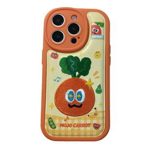 卡通搞怪刺绣胡萝卜适用苹果17手机壳带挂件iphone16promax皮质17pro有趣的新款15防摔14女16硅胶全包保护套