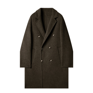 【储格】双面羊毛呢子大衣男中长款情侣带垫肩加厚风衣外套老钱风