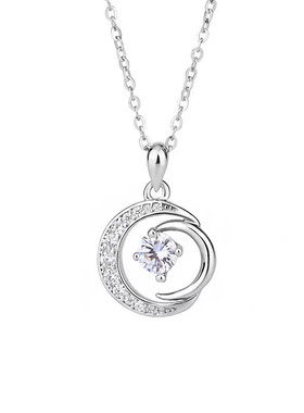 S999足银月亮纯银项链女款