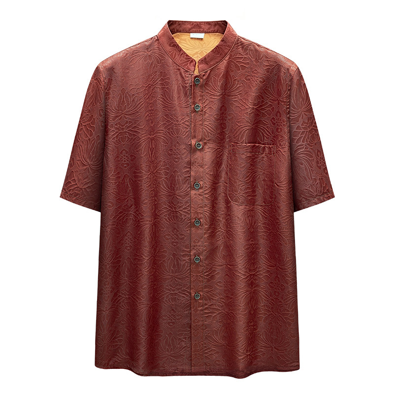 中式红云纱真丝衬衫喜爸爸短袖