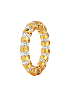 金色个性满钻素圈戒指女