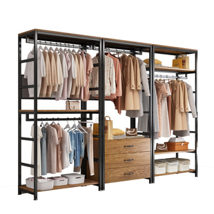 衣帽架家用卧室简易置物架落地式挂衣架组合衣帽间开放式网红衣柜