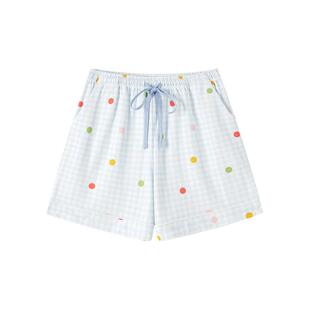 纯棉睡裤女夏季薄款短裤全棉春秋格子家居裤居家睡衣2026新款裤子