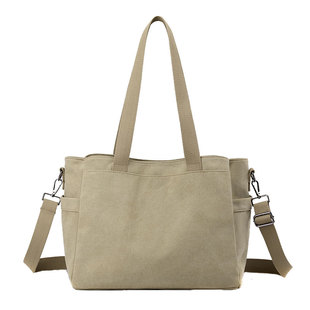 大容量单肩斜挎包女帆布包多隔层上班通勤手提包休闲口袋斜背包潮
