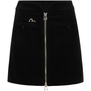 EVISUKURO女士个性口号刺绣腰带潮酷时尚半身A字裙女