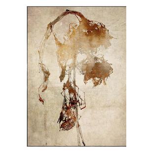 原创侘寂风向日葵凋零挂画客厅现代简约无框画民宿玄关过道装饰画