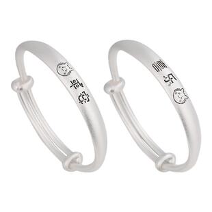 宝宝银手镯999纯银蛇龙年银镯子足银银锁长命锁儿童婴儿满月银饰