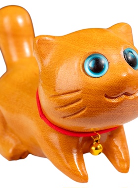 天然黄金檀木可爱小猫摆件