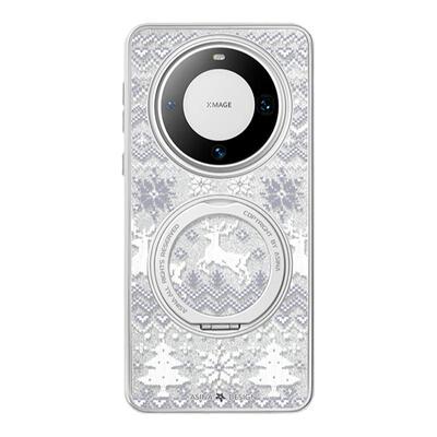 白色小鹿适用华为Mate60Pro手机壳磁吸带支架新款mt70por+支点保护套简约Qo1高级感秋冬mete60防摔全包闪粉