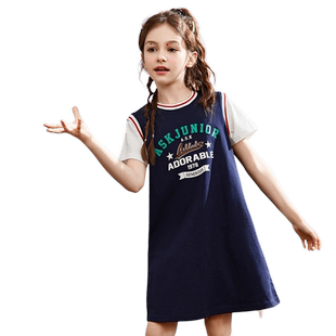 ask女童连衣裙纯色裙子2026夏季新款儿童公主裙长款T恤