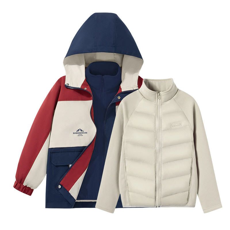 巴布豆新款羽绒内胆外套户外三合一叠穿防风防水三防外套运动夹克