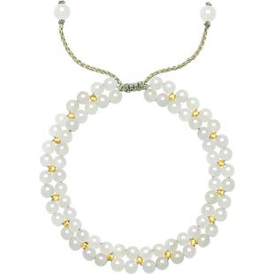 周六福金镶玉手链足金和田白玉双排手绳女款新年礼物