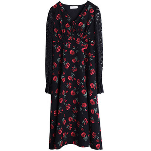 不撞款性感蕾丝泡泡袖长裙胖仙女莹莹大码女装胖mm玫瑰碎花连衣裙