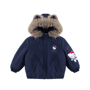 女童棉服外套冬季2026新款洋气刺绣Kitty猫毛领棉衣女中大童棉袄