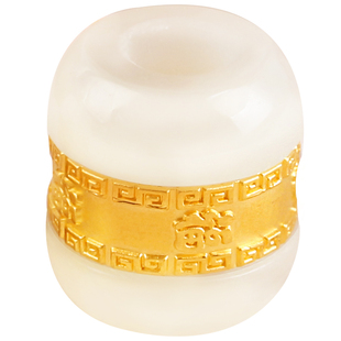 和田玉黄金六字真言福字转运珠金镶玉足金999散珠配件手串新男女