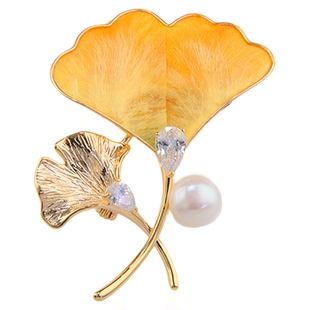 非遗绒花银杏叶胸针女高档精致时尚气质西装胸花别针配饰节日礼物