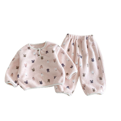 儿童卡通冬季米粒绒居家服套装