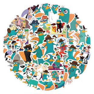 58张鸭嘴兽泰瑞贴纸卡通可爱童年动画飞哥与小佛创意装饰防水贴画