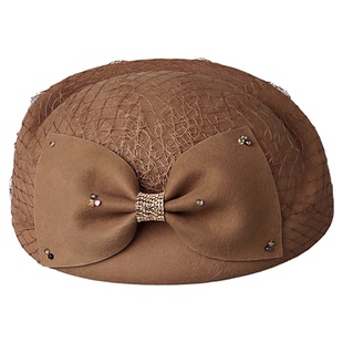 复古优雅蝴蝶结羊毛贝雷帽女士秋冬时尚渔网蓓蕾帽时装帽批发定制