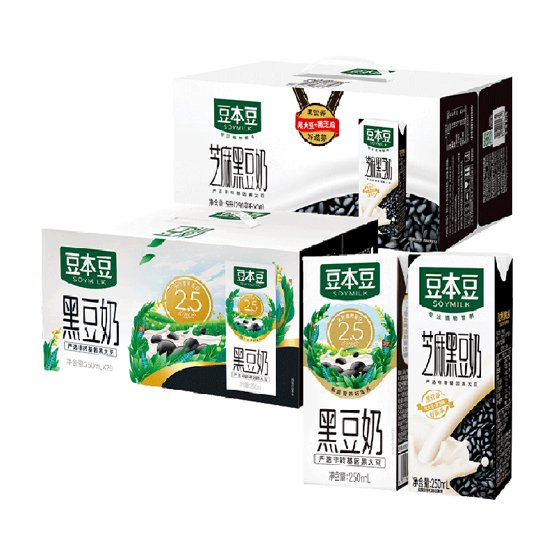 豆本豆黑豆豆奶和芝麻黑豆奶250ml*20盒*2箱植物蛋白饮料分享