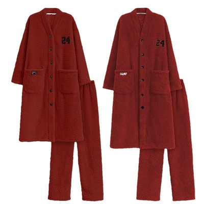 浪莎半边绒睡衣情侣保暖冬套装