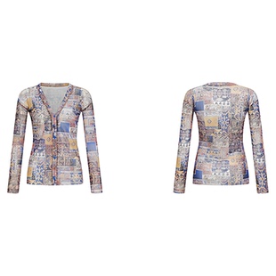 13311复古油画印花网纱长款防晒开衫外套修身小众设计感女