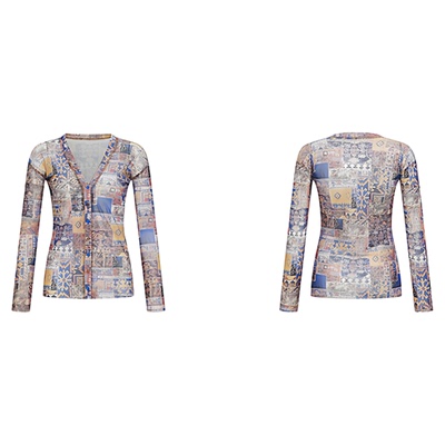 13311原创复古油画印花网纱长款防晒开衫外套修身小众设计感女