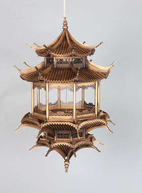 新中式日式古铜色八角亭古建筑镜像倒影枯山水造景玄关会所吊饰