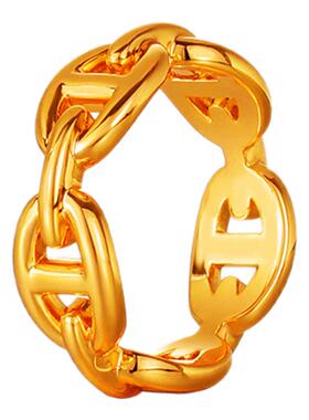 老钱风猪鼻子金色银色戒指女