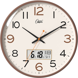 康巴丝挂钟2025新款石英钟家用客厅时钟挂墙静音电波钟表自动对时