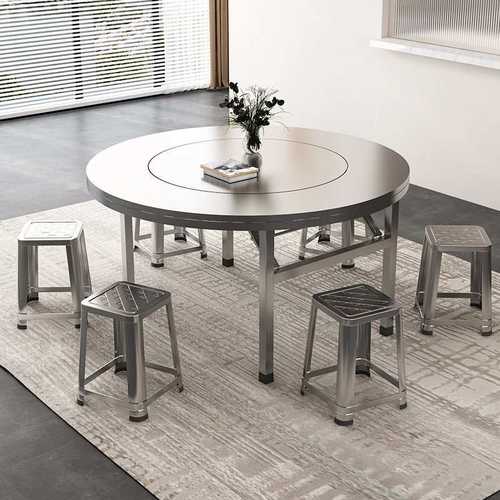 304不锈钢圆桌特厚可折叠小户型不锈钢桌子圆桌桌台桌子圆形吃饭