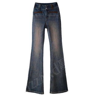 暴雪【琥珀流光】紧身提臀微喇叭高腰牛仔裤女2025秋冬新款加绒厚