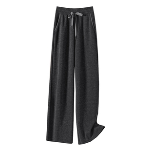 她池松紧腰休闲裤2025秋装新款女装通勤简约抽绳长款时尚直筒裤