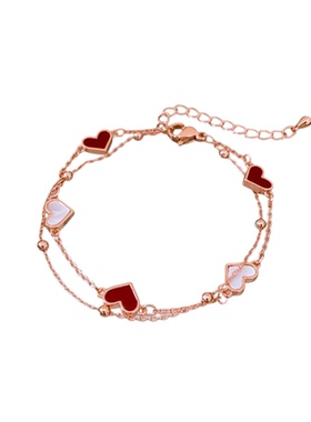 法式复古双层贝母爱心吊坠手链