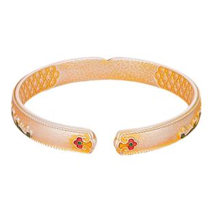 银千造 千山万水 如意描金开口实心银手镯2025新款国风银手镯山海