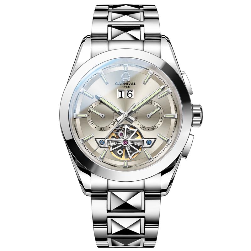 嘉年华手表官方旗舰店男士镂空自动机械表正品多功能钨钢男款腕表