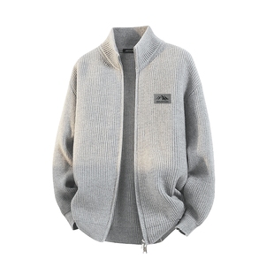 GV真维斯双拉链开衫毛衣男秋冬季cleantif高级灰色立领针织外套C