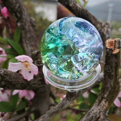 炫彩冰裂球流水假山雾化摆件球玻璃球配件流水盆景装饰鱼缸茶盘