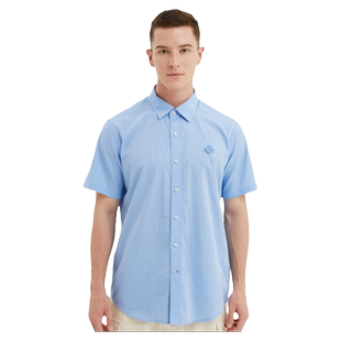 波顿夏季短袖纯色衬衫男士2025新款高端潮流美式休闲大码纯棉衬衣