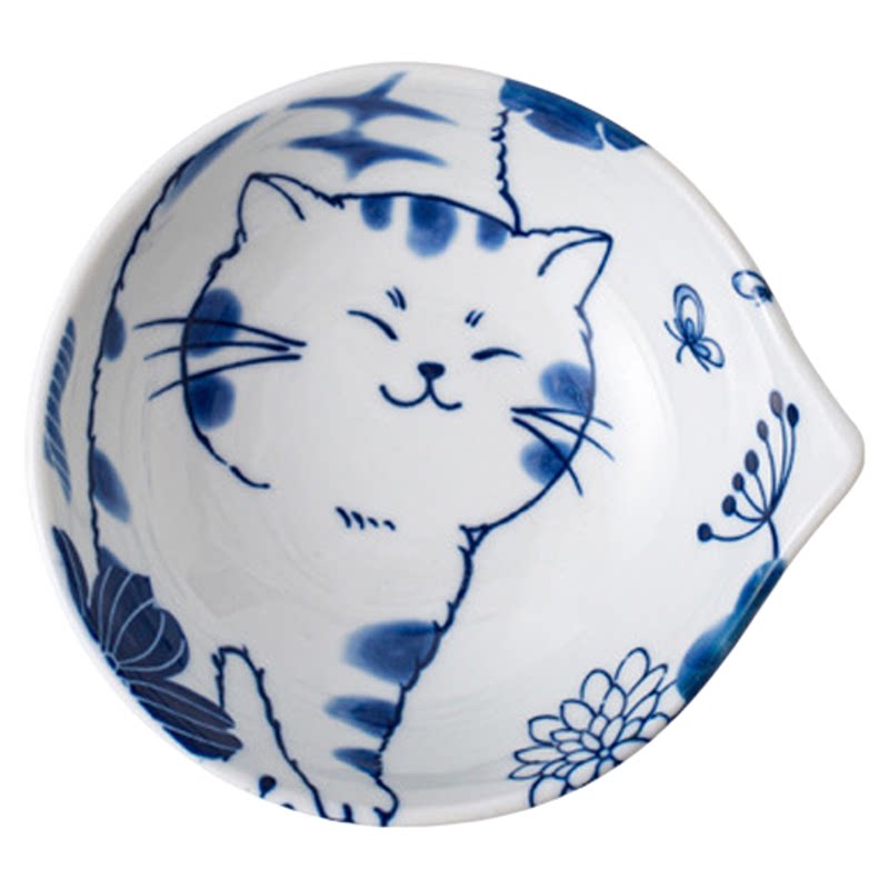 釉下彩青花猫咪陶瓷碗盘套装日式