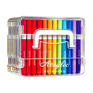 丙烯马克笔美术专用幼儿园不透色可叠色防水涂鸦软头小学生水性画画笔易可洗彩笔荧光笔手帐丙烯笔36色层叠盒