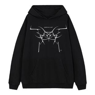 WARNINGLIGHT 黑白原创异形印花基础连帽加绒卫衣男女