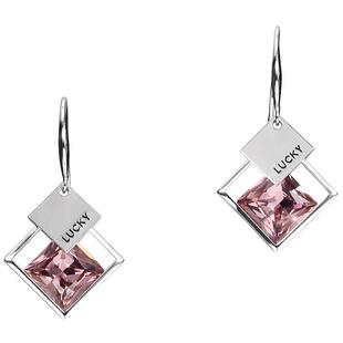 XXOFF粉色闪钻高级感轻奢几何方形英文耳坠女士耳钩耳环520礼物