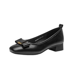 大东黑色单鞋女春季2026新款一脚蹬女鞋瓢鞋粗跟高跟鞋上班通勤鞋