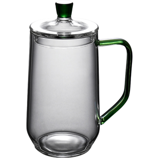 大号容量480ML玻璃杯带盖把喝水杯子男女办公室泡绿茶杯猴魁专用