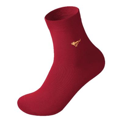 七匹狼本命年酒红纯棉中筒袜子男