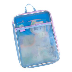 欧力益科目袋学生补习试卷作业整理神器课本分类加宽大容量A4学科袋L型大开口双层收纳袋透明网纱手提拉链袋